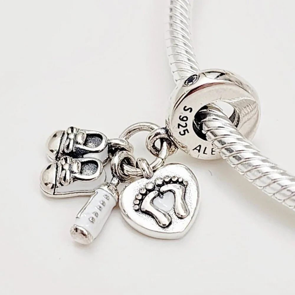 Pandora Baby Bottle and Shoe Dangle Charm with pouch